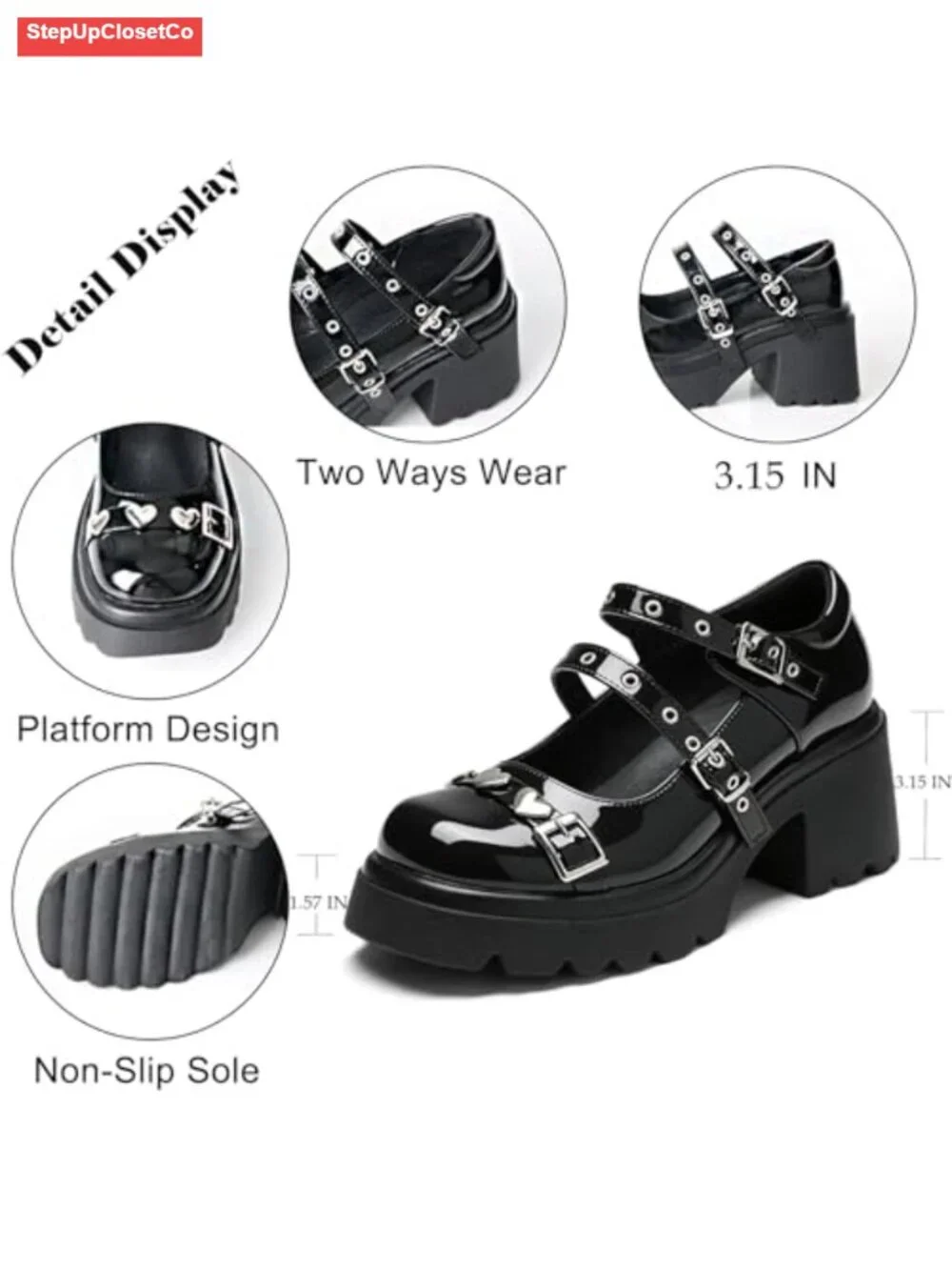 Platform Mary Janes Shoes Goth Buckle Strap Cosplay Chunky Pumps